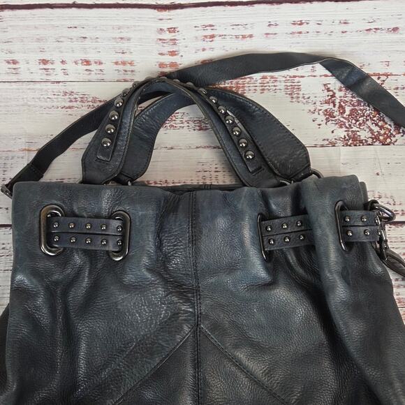 Banana Republic Dark Gray/Blue Genuine Leather Studded Dual Handle Crossbody Bag - Picture 8 of 12
